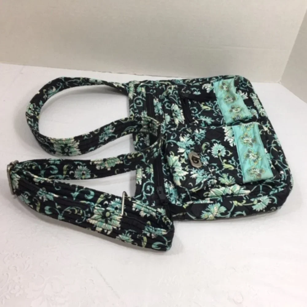 Lemon Hill Quilted Adjustable Cotton Shoulder Bag - Black/Blue/Green Floral